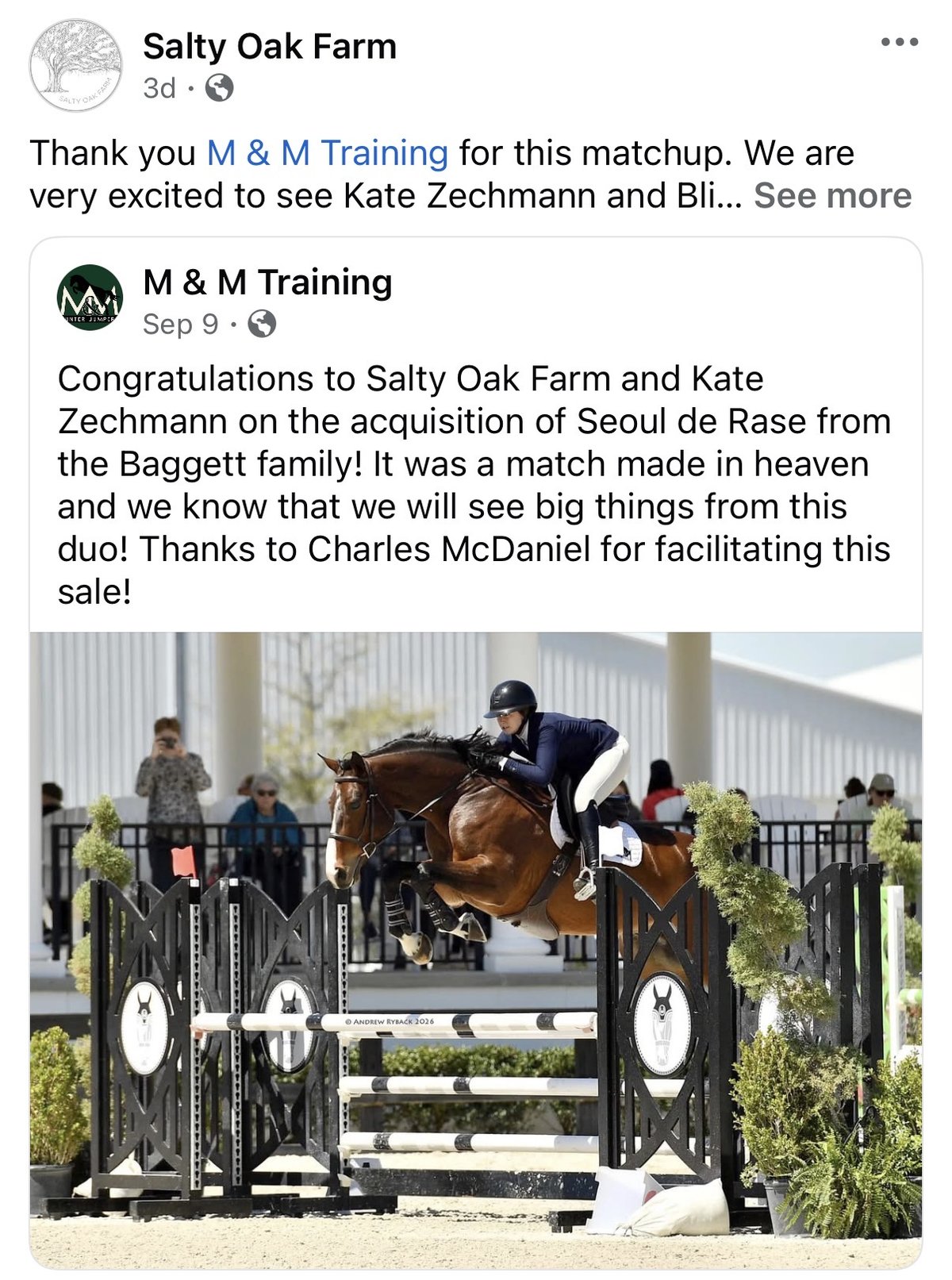 Salty Oak Farm Facebook post — Sep 9 — Kate and Blitz / Seoul de Rase