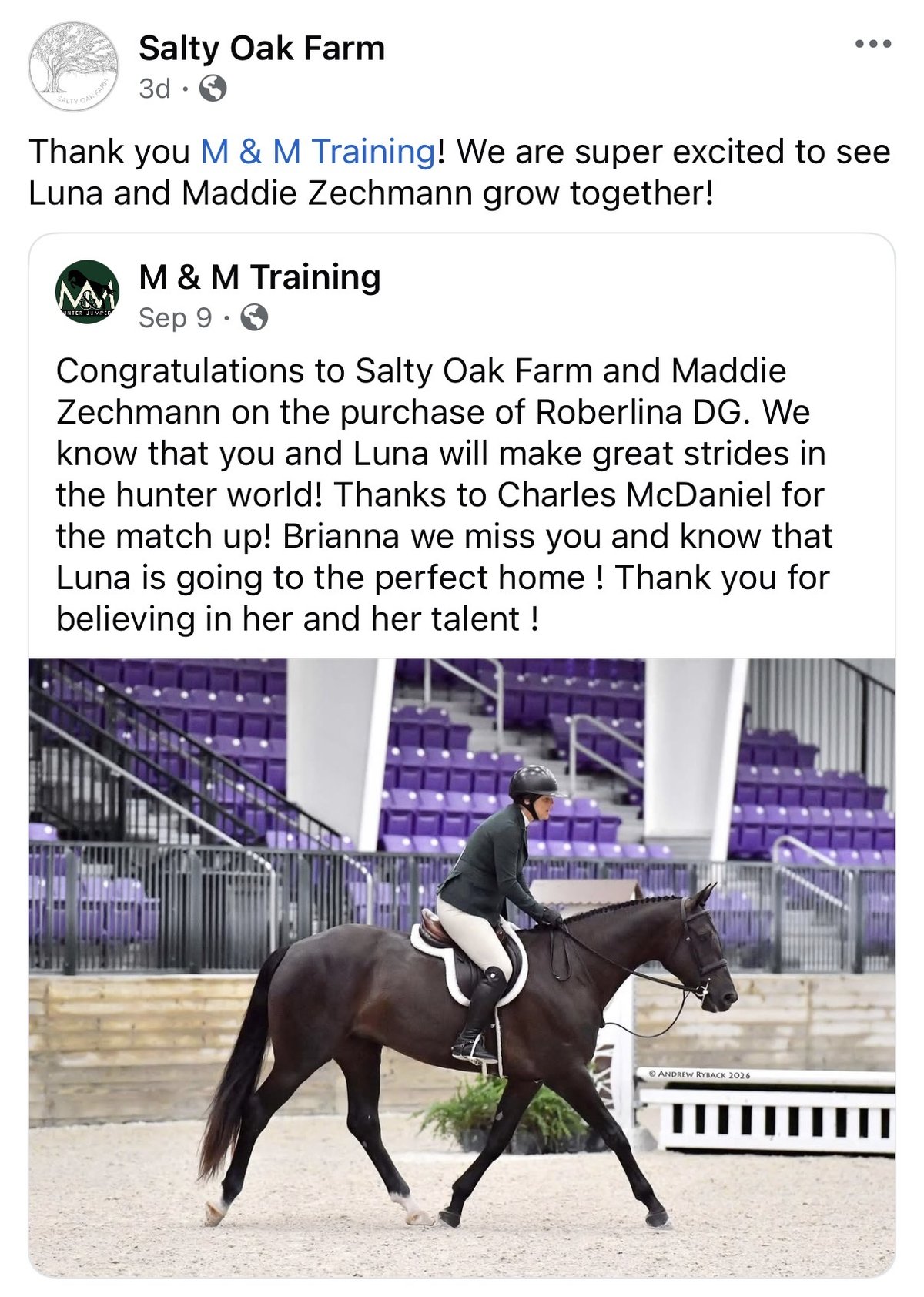 Salty Oak Farm Facebook post — Sep 9 — Luna and Maddie / Roberlina DG